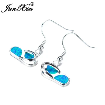 JUNXIN Design de Brand Nou pentru Femei de Moda Picătură Cercei Opal Albastru Cercei de Culoare Argintie, Lung Legăna Cercei Pentru Femei