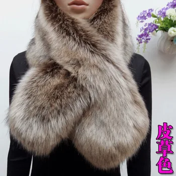 Coreeană Imitație De Vulpe Blană De Raton Esarfa Pentru Femei De Iarnă Caldă Lung Eșarfă Șal Fals Guler De Blană Alb-Negru De Moda Eșarfă De Iarnă Pentru Femei