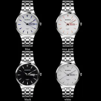 Bărbați cuarț ceasuri din oțel de afaceri calendar ceasuri 2017 BOAMIGO brand argint cadou ceasuri de mana rezistent la apa 30m Relogio Masculino