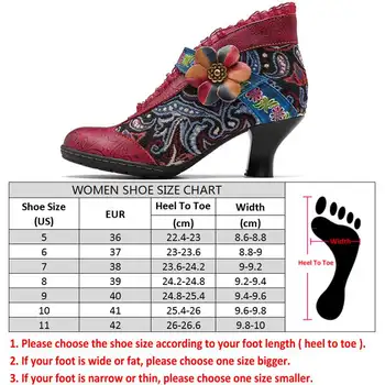 Socofy Dantelă Margine Boem Pompe de Femei Pantofi pentru Femeie Retro din Piele Cârlig&Bucla de Flori Tocuri inalte Pompe 5cm Doamnelor Pantofi Noi