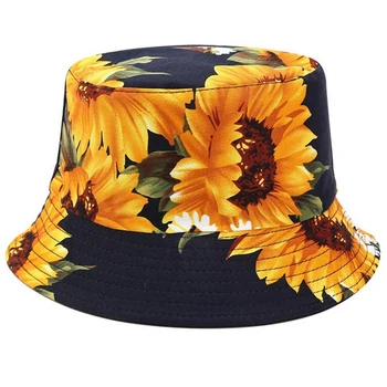 Flori De Floarea-Soarelui Imprimare Găleată Pălărie Pescar Pălăria În Aer Liber, De Călătorie Pălărie De Soare Capac Pălării Pentru Bărbați Femei
