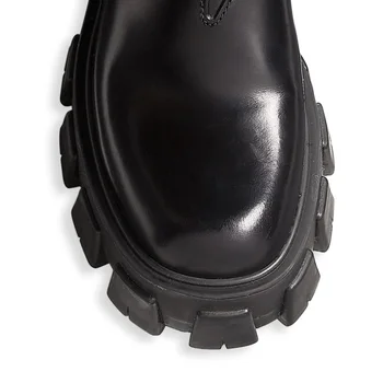 Vest negru glezna cizme pentru femei med platforma groasa punk chelsea cizme aluneca pe piele bottine femme motocicleta femeie pantofi