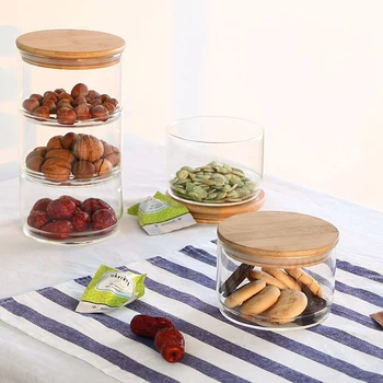 3-Strat Mason Borosilica Borcan De Sticlă Bucătărie Alimente Vrac Container Set Pentru Condimente Uscate Fructe De Stocare Poate Castron Salata Cutie
