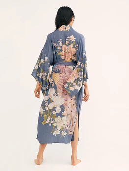 2020 Cascada Maxi Duster Boho Mult Kimono Jacheta Cardigan Cu Print Floral Plaja Halat Larg Maneca Kimono Pentru Femei Camasa Sacou Haina