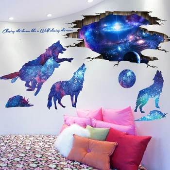 [shijuekongjian] Universul Galaxy Autocolante de Perete de Vinil DIY Luna Lupii Murală Decalcomanii pentru Copii, Camere Copii Dormitor Decor