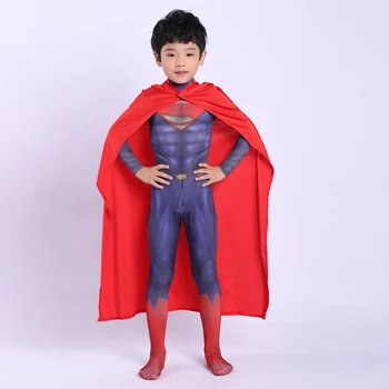 2019 Bărbați Adulți Copii Superman, Clark Kent Cosplay Costum Zentai Super-Erou Costum Body, Salopete Cu Mantie