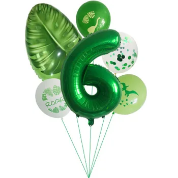 Dinozaur Verde Balon Latex Broasca Testoasa Frunze Număr De 0-9 Baloane Folie Set Sequin Balon Copii Petrecere Decoratiuni De Aprovizionare