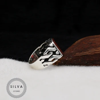 Silva Original 925 Sterling Silver Ring pentru Bărbați Agat Aqeeq Piatra S925 argint moda Bijuterii Cadou Mens Inele de Toate dimensiunile
