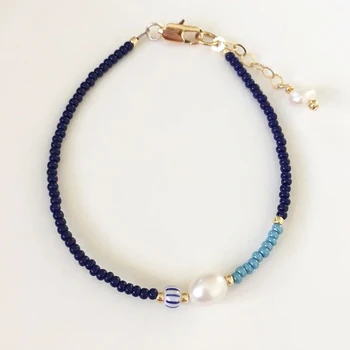 Handmade albastru margele brățară real perle de apă dulce impodobita bărbați brațul accesorii la modă clasic simplu margele brățară