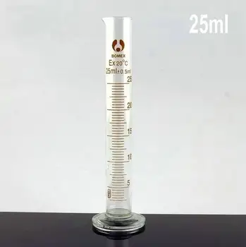 2 buc/lot 25ml Sticlă cilindru gradat cu cioc,Lungime 165mm,Sticlărie de Laborator