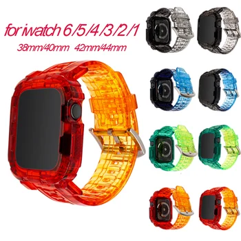 Transparent Curea de Silicon de Caz pentru Apple Watch 44mm 40mm Trupa iwatch 6 5 4 3 2 1 42mm 38mm Gradient de Colorat Watchband Brățară