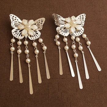 Haimeikang Argint Fluture Manual Frizură Marionetă Ciucure Doamna de Moda 2 BUC Fata Retro Pearl Hairpin Clipuri Side Păr Acces