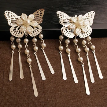 Haimeikang Argint Fluture Manual Frizură Marionetă Ciucure Doamna de Moda 2 BUC Fata Retro Pearl Hairpin Clipuri Side Păr Acces