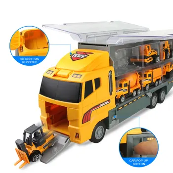 Container Mare Transportator Camion Vehicule Cu Mini Turnat Sub Presiune Masina Excavator Inginerie Model De Jucarii Pentru Copii, Cadouri De Ziua De Nastere Baieti