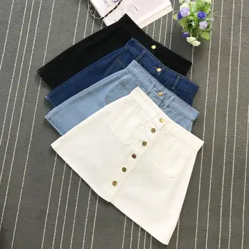 De vară 2020 Femei doamnelor O linie de Blugi Fusta scurta Butonul de Talie Înaltă, din Denim cu buzunare harajuku mini înaltă calitate jean