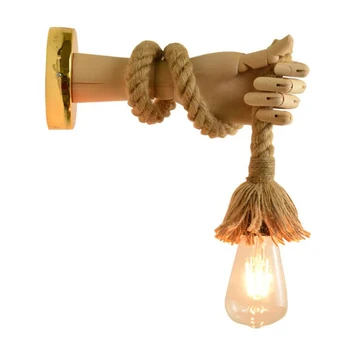 Creative Mână de Lemn Tranșee de Perete Reglabil cu Sfoară de Cânepă, de Perete, corp de iluminat Industrial Lampa de Prindere pentru Bar, Camera de zi Cafe