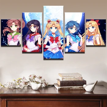 Arta de perete Poster Home Decor Modular 5 Sailor Moon Colorate Personaje Anime Living Panza HD Imprima Imagini Pictura Cadru