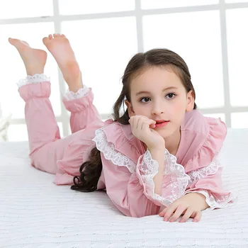 Fata Pijama Set 2019 Nouă Copii cu mâneci lungi de bumbac printesa Pijama fetita Dantela haine de moda pentru Copii Haine 2 6 8 10 11Y