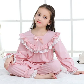 Fata Pijama Set 2019 Nouă Copii cu mâneci lungi de bumbac printesa Pijama fetita Dantela haine de moda pentru Copii Haine 2 6 8 10 11Y