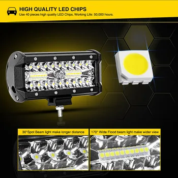 7inch Led Light Bar Lumina de Lucru 120W Barra Far cu LED-uri Combo Beam pentru Jeep Auto Offroad Tractor Camion SUV 4x4 ATV 12V 24V