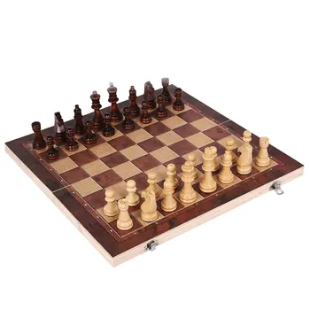3 În 1 Pliant Din Lemn Set De Șah Tabla De Joc Portabile Table De Dame, Joc De Călătorie De Interior Din Lemn Piesă De Șah Șah