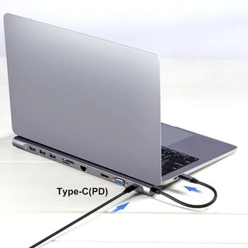 10 în 1 USB C HUB, Multi-Funcție Docking Station PD Încărcare Rapidă, pentru PC, Laptop