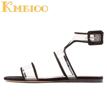 Kmeioo Moda Pentru Femei Pantofi Clar Plexiglas Glezna Curea Sandale Transparente Apartamente Pantofi Rochie