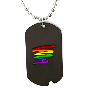 Negru Gay Pride Câine Tag-ul Rainbow Squiggle LGBT Gay și Lesbiene Mândrie Colier