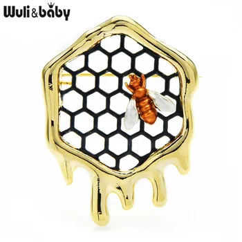 Wuli&copilul Nou Design de Fagure de miere de Albine Broșe Email de Insecte Petrecere de Cauzalitate Ace de Brosa, Cadouri de