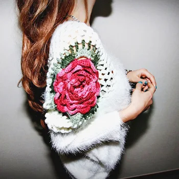 Doamnelor temperament întinde pulover tricotate neregulate gol a crescut de flori supradimensionate liber pulover cald