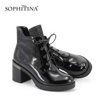 SOPHITINA Moda Design Special pentru Femei Cizme de Înaltă Calitate din Piele Rotund Toe Pantofi cu Toc Pătrat Confortabil Cizme SC343