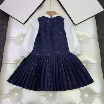 20Winter Nou high-end Fata Formale Rochii lungi Stil Preppy boutique copii cârpă Cherry design Unduiri rochie pentru fete