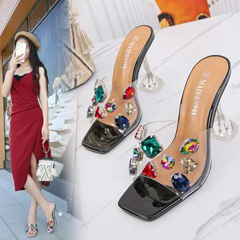 PVC Transparent Sandale de Cristal Sandale de Vară de Moda Cristal de Diamant Slide-uri Clare Femei Pantofi Peep Toe Tocuri inalte Pantofi