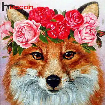 Huacan Complet Piața Diamant Pictura Fox 5D DIY Diamant Broderie Pisica Animal de Flori Mozaic Imagine De Stras Decorare Acasă