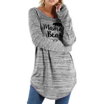 New Sosire Mama Urs Scrisori de Imprimare T-Shirt pentru Femei pe Gât Rotund Neregulate Maneca Lunga Top T-Shirt Femei Vara Amuzant Bumbac