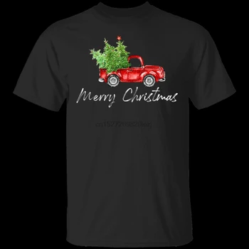 Crăciun Fericit Epocă Pom De Crăciun Camion Roșu Negru T Shirt M Xxxl