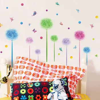 Florale colorate autocolante de perete camera de zi dormitor fondul TV pictura Decorativa verde autocolante Decor Acasă fluture