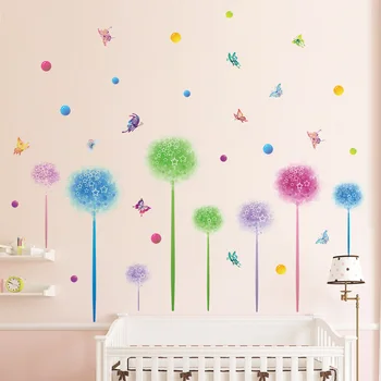 Florale colorate autocolante de perete camera de zi dormitor fondul TV pictura Decorativa verde autocolante Decor Acasă fluture