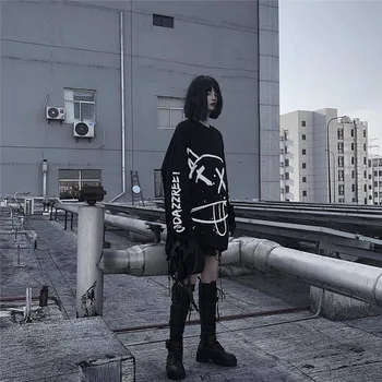 Harajuku Tricouri Moda Supradimensionate Maneca Lunga Tricou Hip Hop Punk Streetwear Fata Teu Negru Vrac Tricou Fete Amuzante