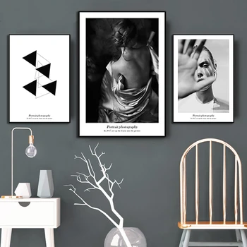 Nordic Modern Alb-Negru Modelul de Frumusete Femeie Panza Pictura Figura Geometrie Poza Perete Decorativ Poster Camera de zi