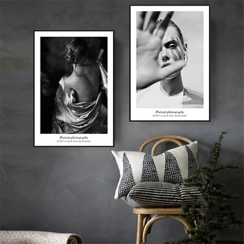 Nordic Modern Alb-Negru Modelul de Frumusete Femeie Panza Pictura Figura Geometrie Poza Perete Decorativ Poster Camera de zi