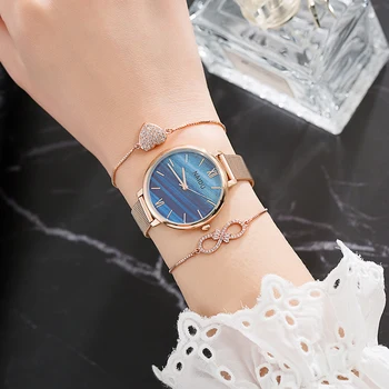 3PCS set Cadou ceasuri doamnelor moda rochie de ceasuri de mana pentru femei simplu cuarț ceas cu brățară inteligent set transport gratuit