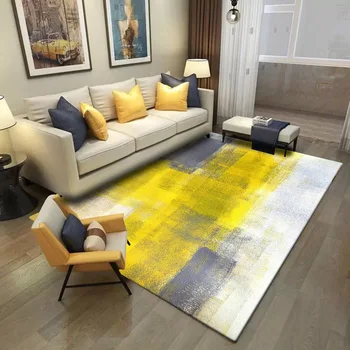 Moda, Arta Abstractă Modernă Acuarelă Luminos Galben Gri Alb Preș Dormitor Living Bucatarie Floor Mat Covor
