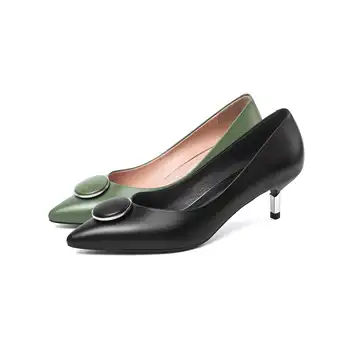 Lenkisen sexy plus dimensiune vara solid pantofi femei subliniat toe tocuri inalte franceză tânără romantică uzura de zi cu zi aluneca pe pompe L7f3