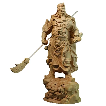 Cimișir 20cm Guanyu Sculptura Trei Regate Lemn Statueta Feng Shui Colecție de Avere Dumnezeu Guan Gong Decor Acasă