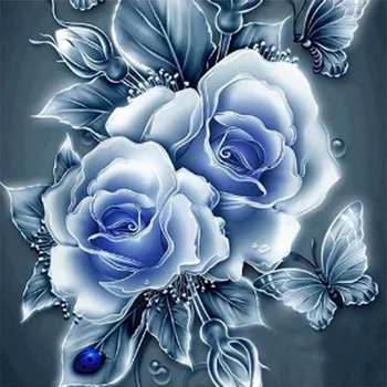 Diamant Pictura Kituri, Retro Blue Rose & Fluture, Burghiu Plin de DIY Diamant Arta cruciulițe Vopsea de Numere 40x40cm