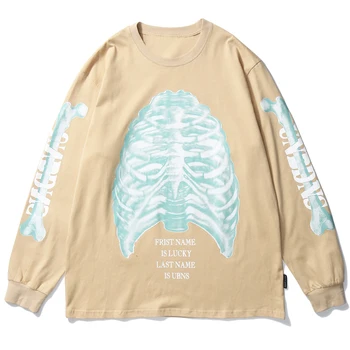 Hip Hop Casual, Jachete Harajuku Streetwear Tricouri Schelet De Bumbac Imprimare Pulover 2020 Toamna Cu Maneci Lungi Tricou Tricou