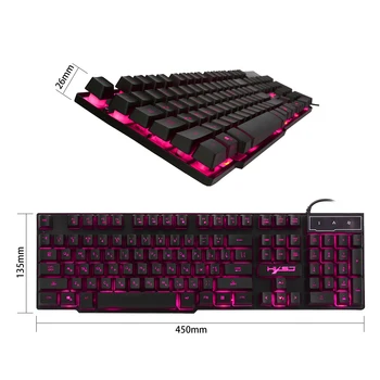 HXSJ Tastatură de Gaming rusă, engleză Tastatură LED în 3 Culori de Iluminare 104 Taste Tastatura cu Fir Gamer Echipamente Pentru Gamer