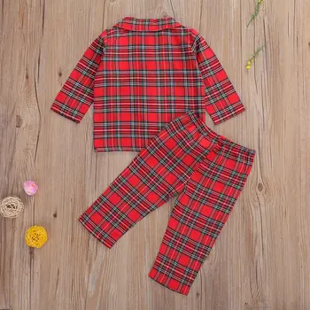 Moda Casual de Crăciun pentru Copii Băieți Fete Pijama Seturi de Imprimare Carouri cu Maneci Lungi Singur Pieptul Rândul său, în Jos Cămașa Topuri Pantaloni 2 buc