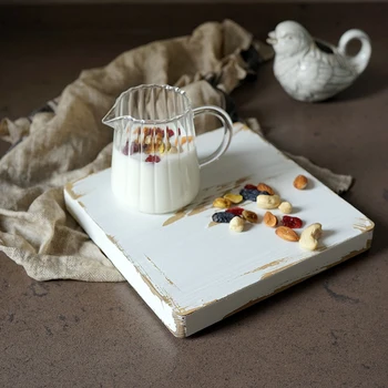 SWEETGO bord din Lemn de epocă alb stil handmade tava de desert tort de decorare masă de machiaj bijuterii cafea coaster cupa mat